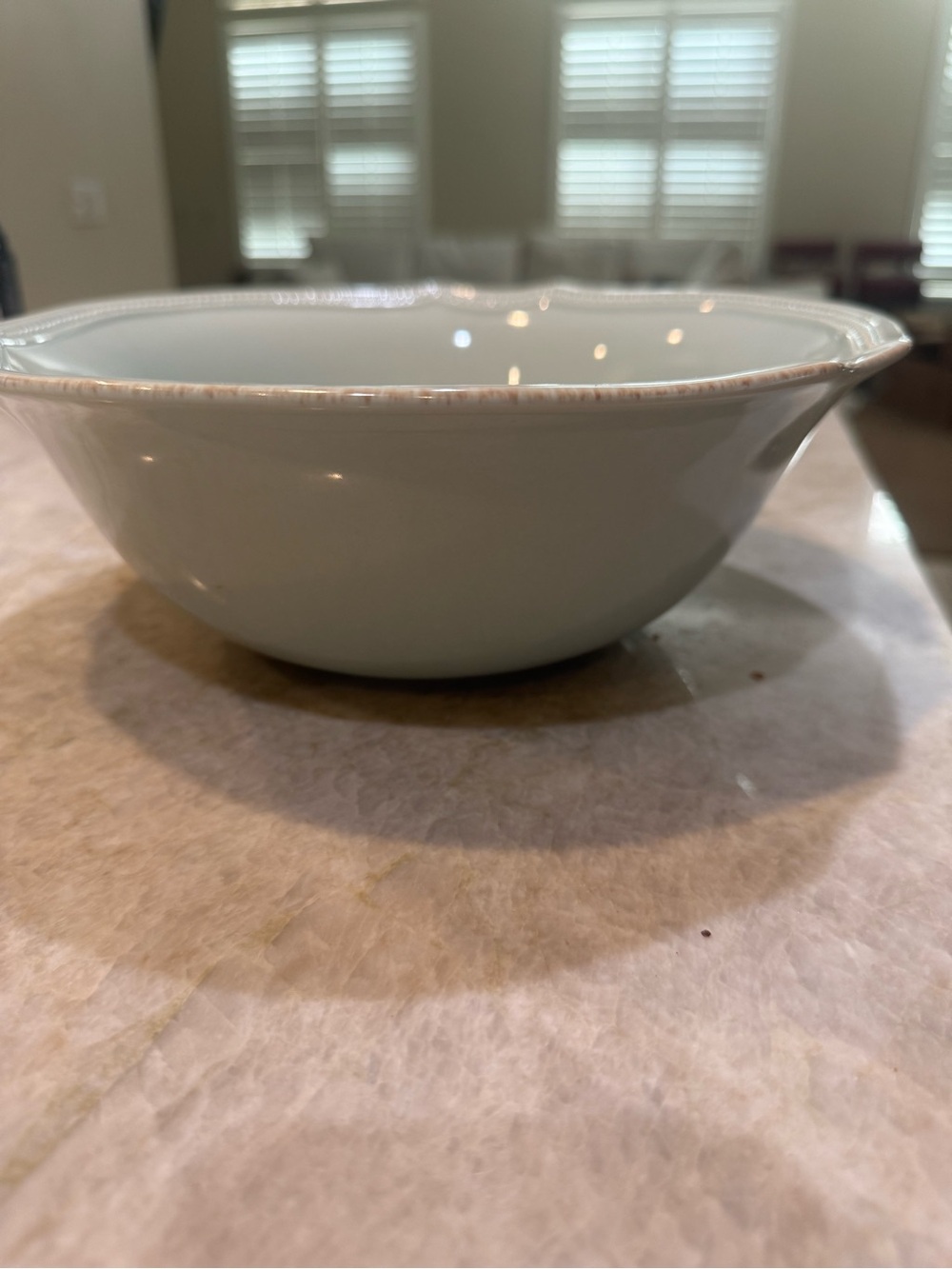 Lenox Ice Blue Oval Serving Bowl with Subtle Speckled Rim